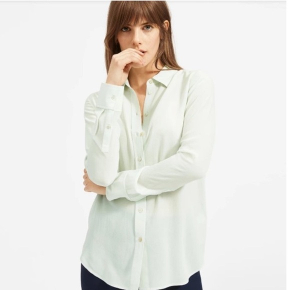 Everlane The Clean Silk relaxed button down shirt woman’s 00 light green - Picture 1 of 9